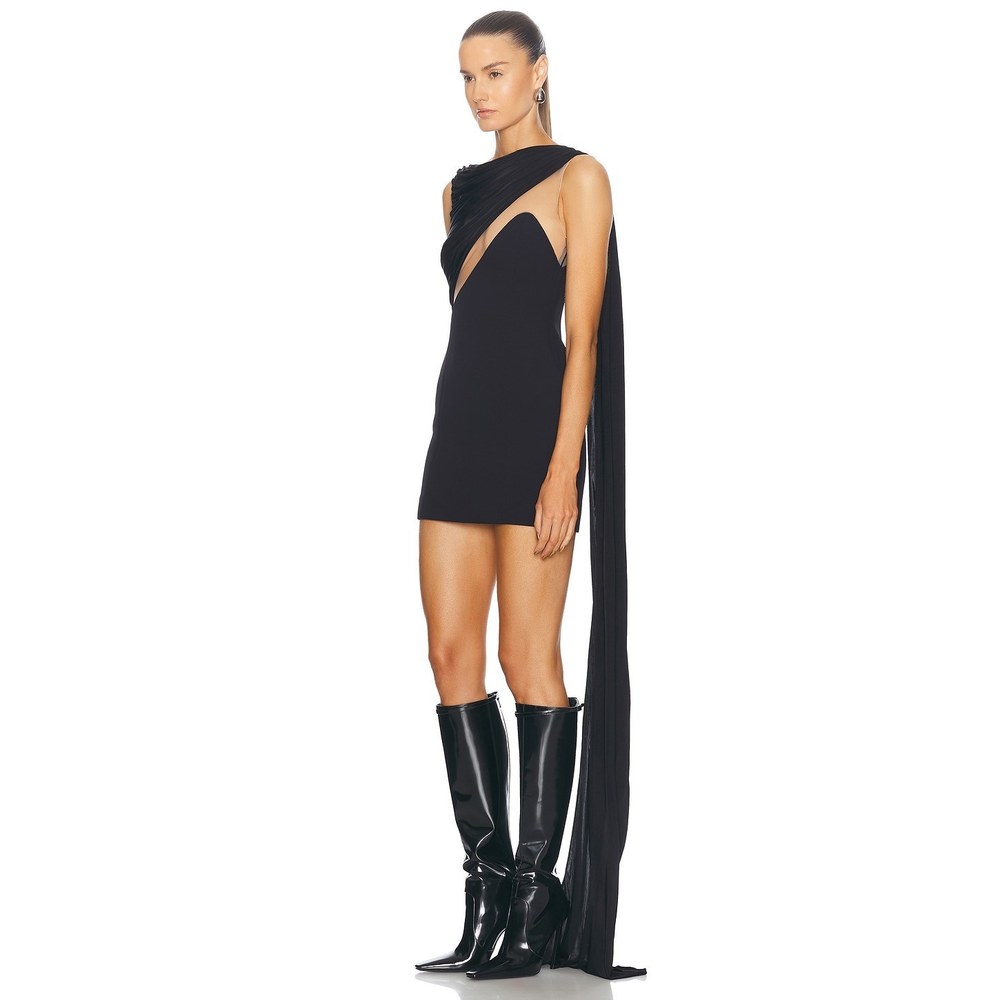 New David Koma Draped Chest Mini Dress in Black cutout mesh with cape size 8 - Picture 10 of 10